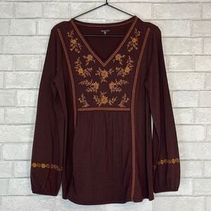 Garnet Hill Embroidered Long Sleeve Peasant Blouse XS